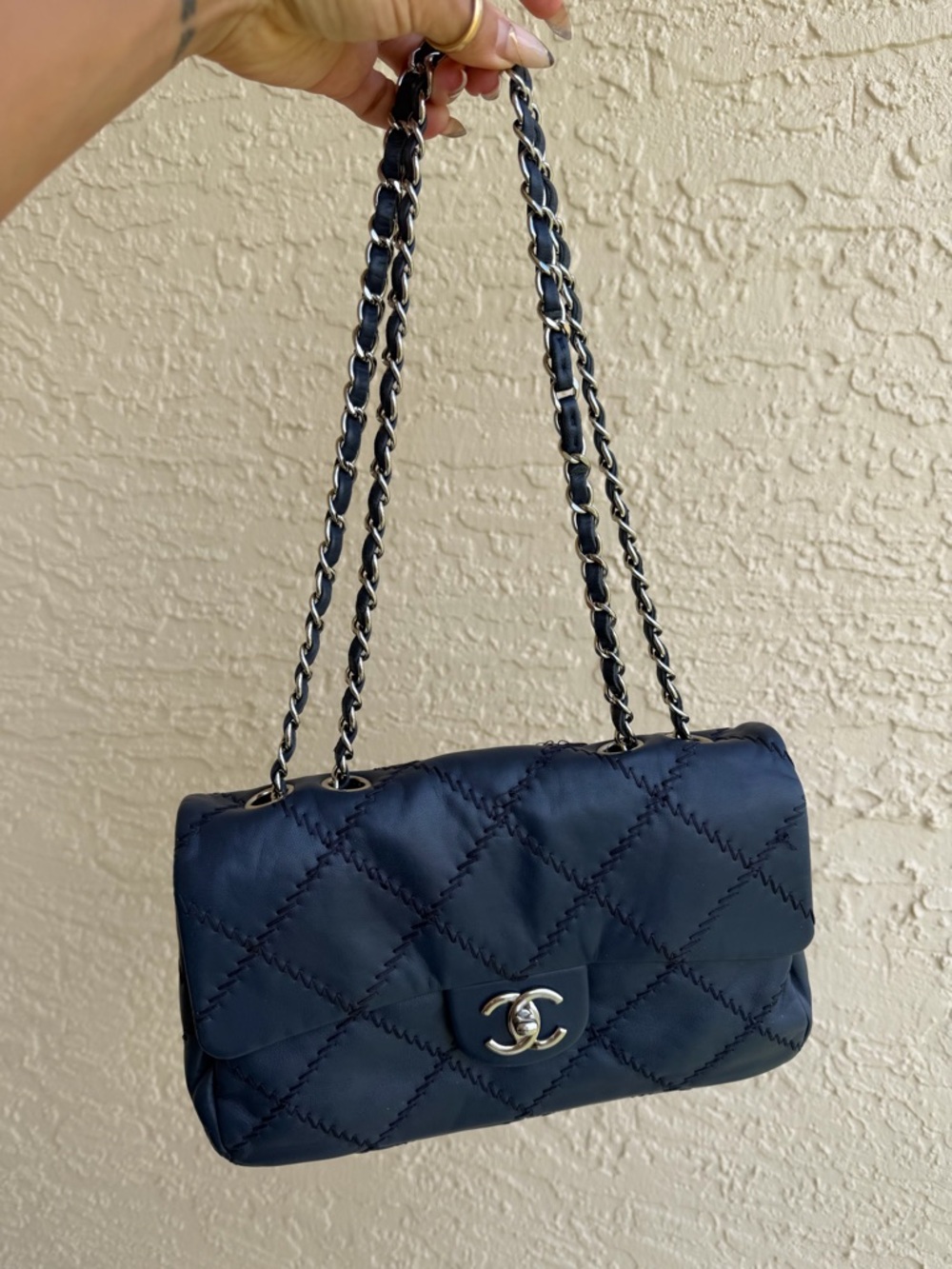 CHANEL Ultimate Stitch Flap Navy Chain Shoulder Bag with Silver-Tone Hardware